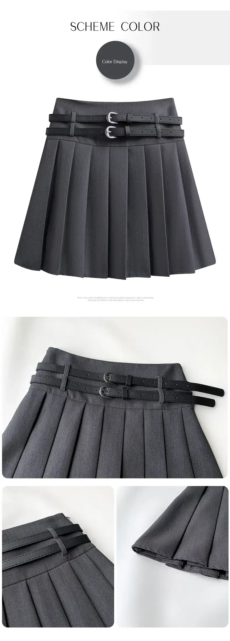 Women Pleated Skirt High Waist Belted Tan — feature 6