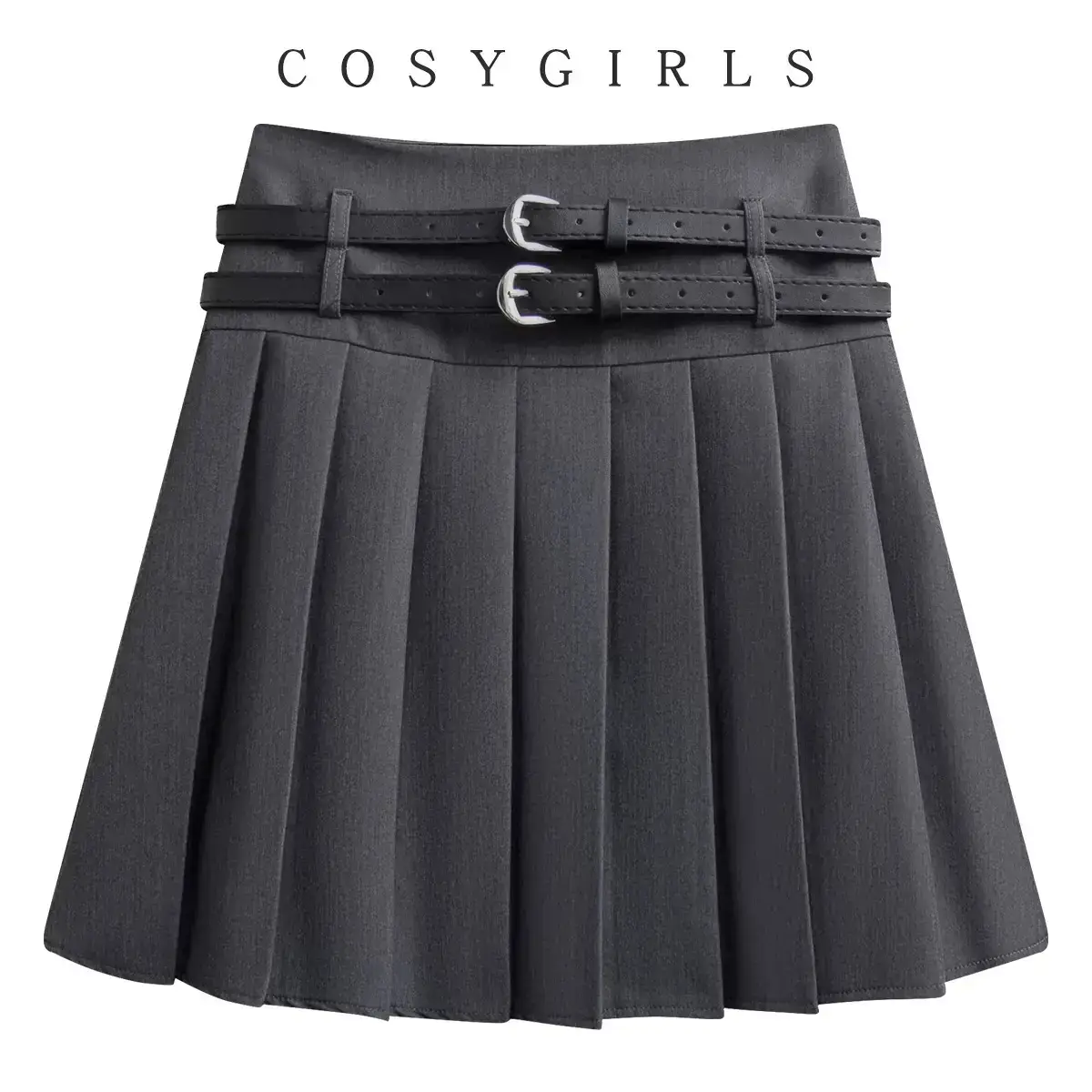 Women Pleated Skirt High Waist Belted Tan