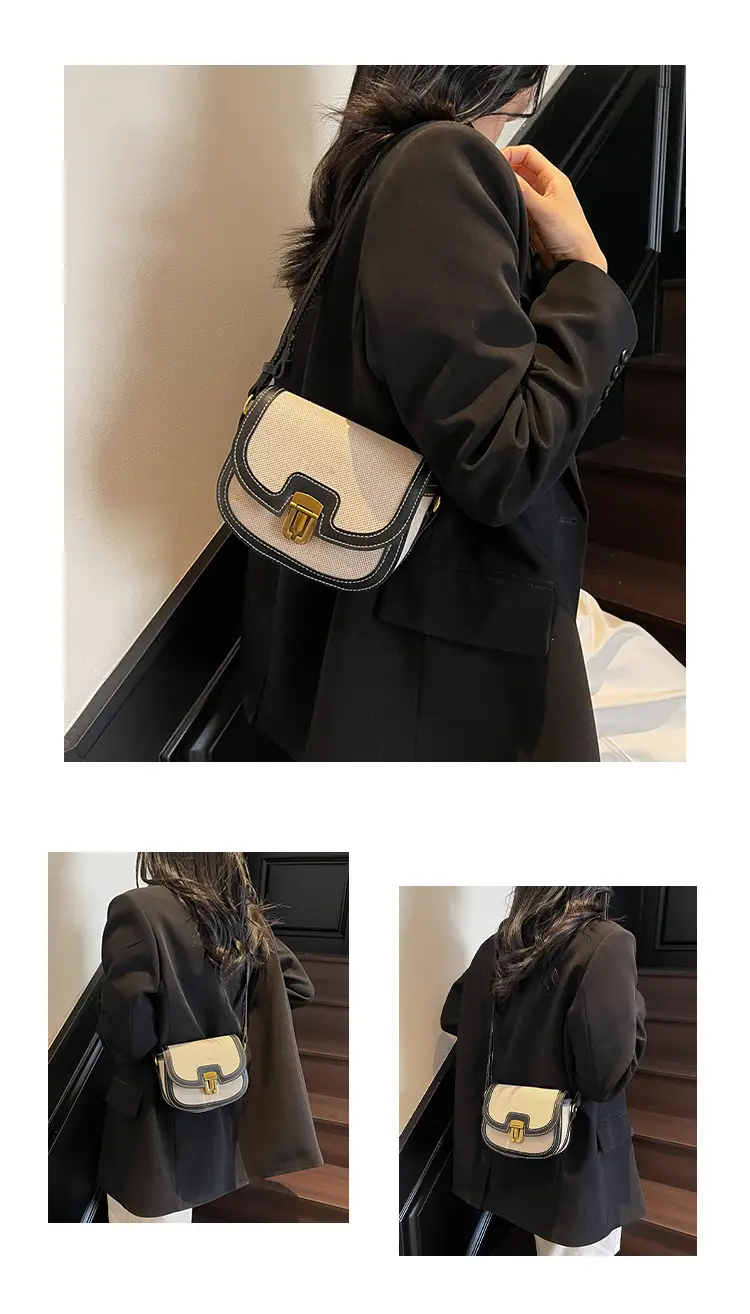 2025 Korean Style Pu Canvas Saddle Bag Contrasting Stitching — feature 8