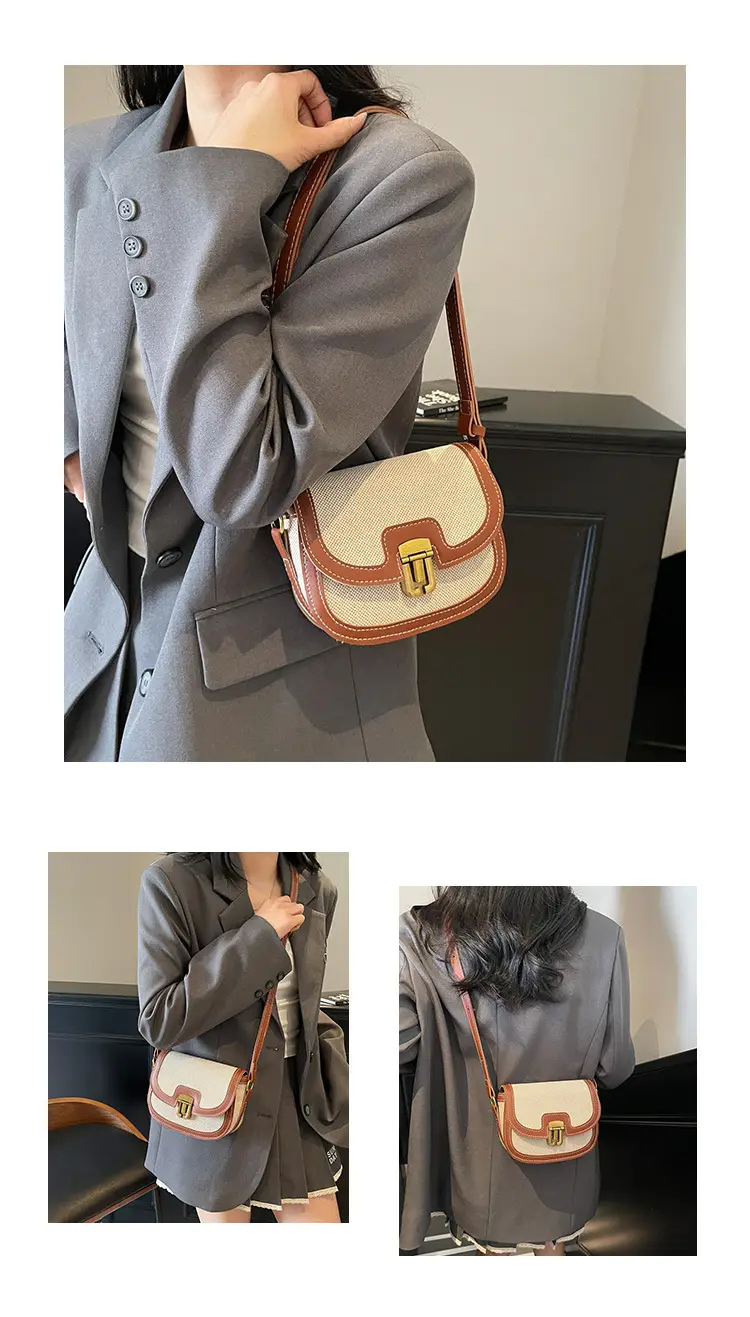 2025 Korean Style Pu Canvas Saddle Bag Contrasting Stitching — feature 9