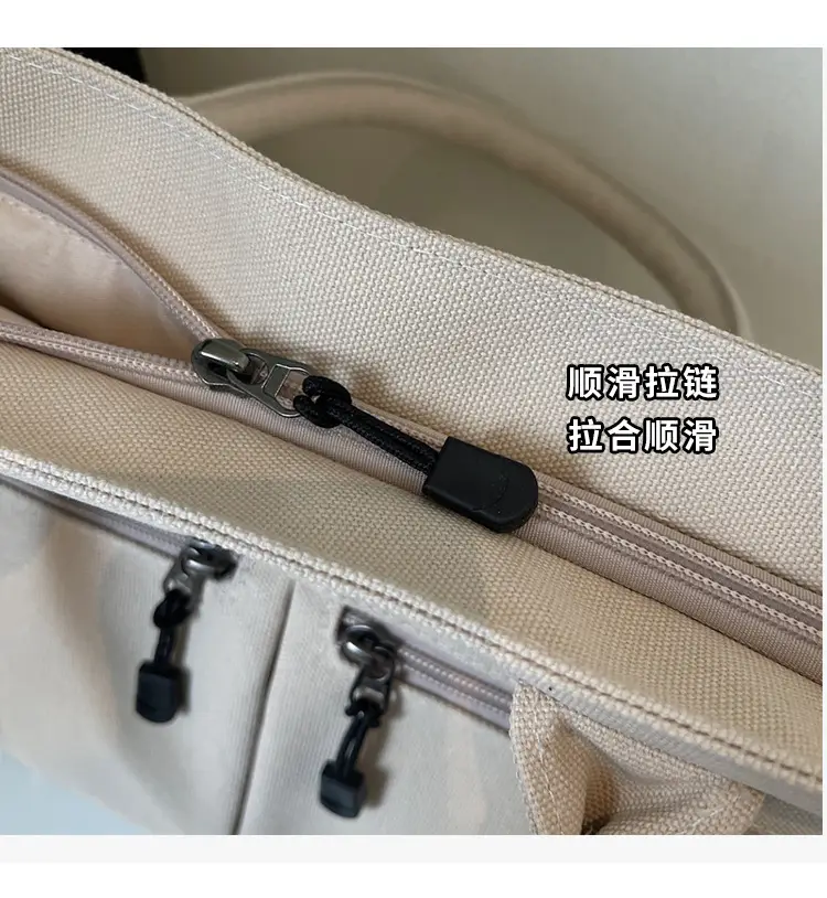 2025 Spring Canvas Zipper Shoulder Tote Bag Tan — feature 23