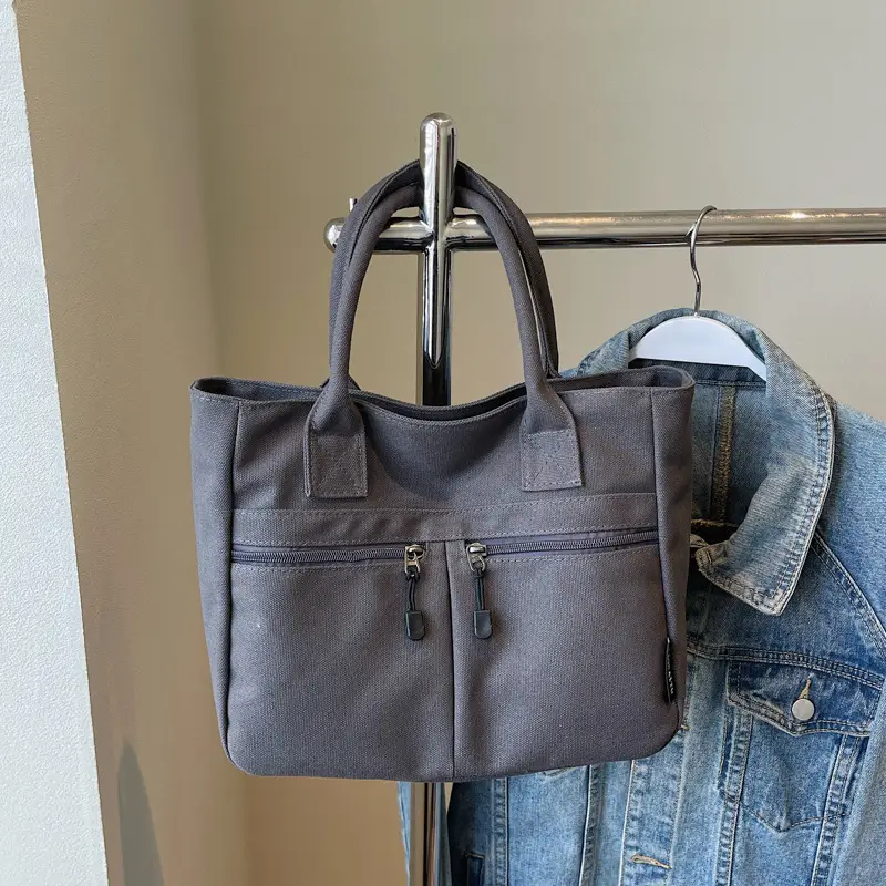 2025 Spring Canvas Zipper Shoulder Tote Bag Tan — feature 43