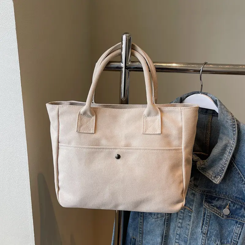 2025 Spring Canvas Zipper Shoulder Tote Bag Tan — feature 44