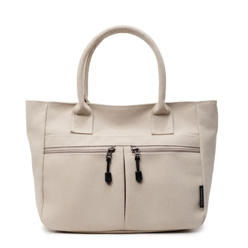 2025 Spring Canvas Zipper Shoulder Tote Bag Tan - Image 2