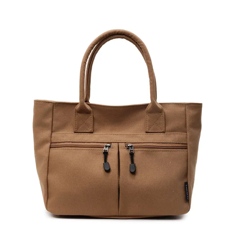 2025 Spring Canvas Zipper Shoulder Tote Bag Tan - Image 4