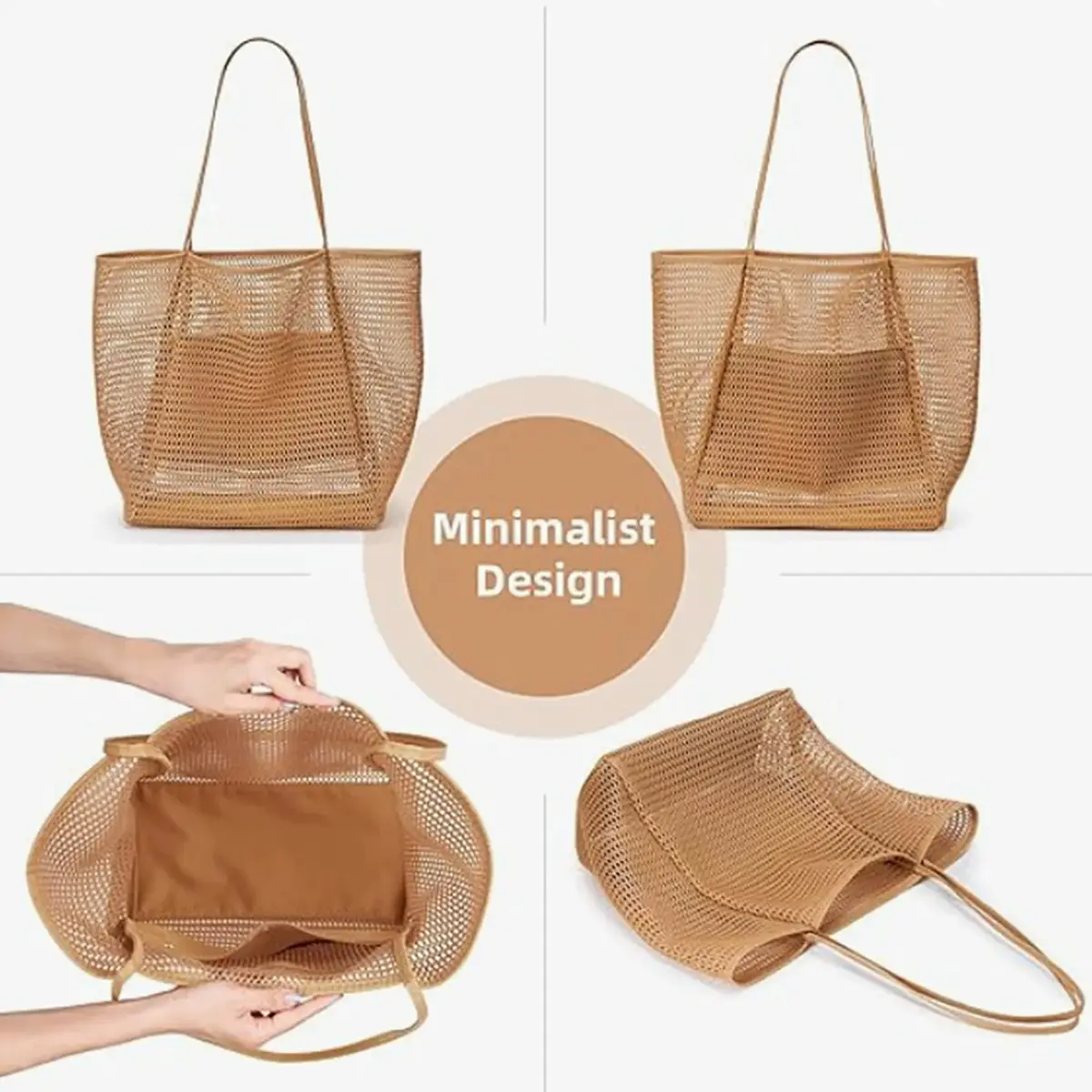 Cross-Border Mesh Shoulder Bag for Men Women Brown Black - Image 15
