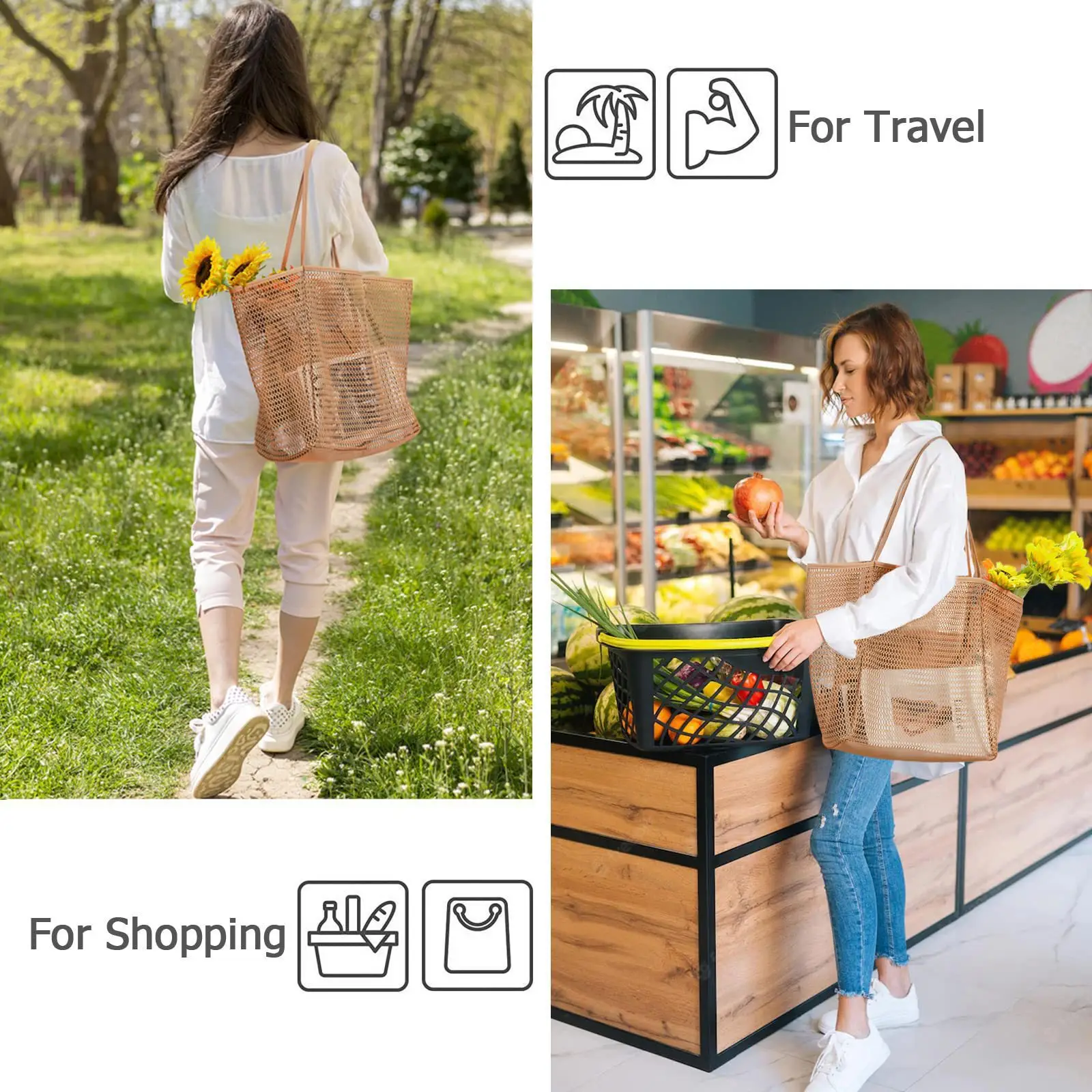 Cross-Border Mesh Shoulder Bag for Men Women Brown Black — feature 15