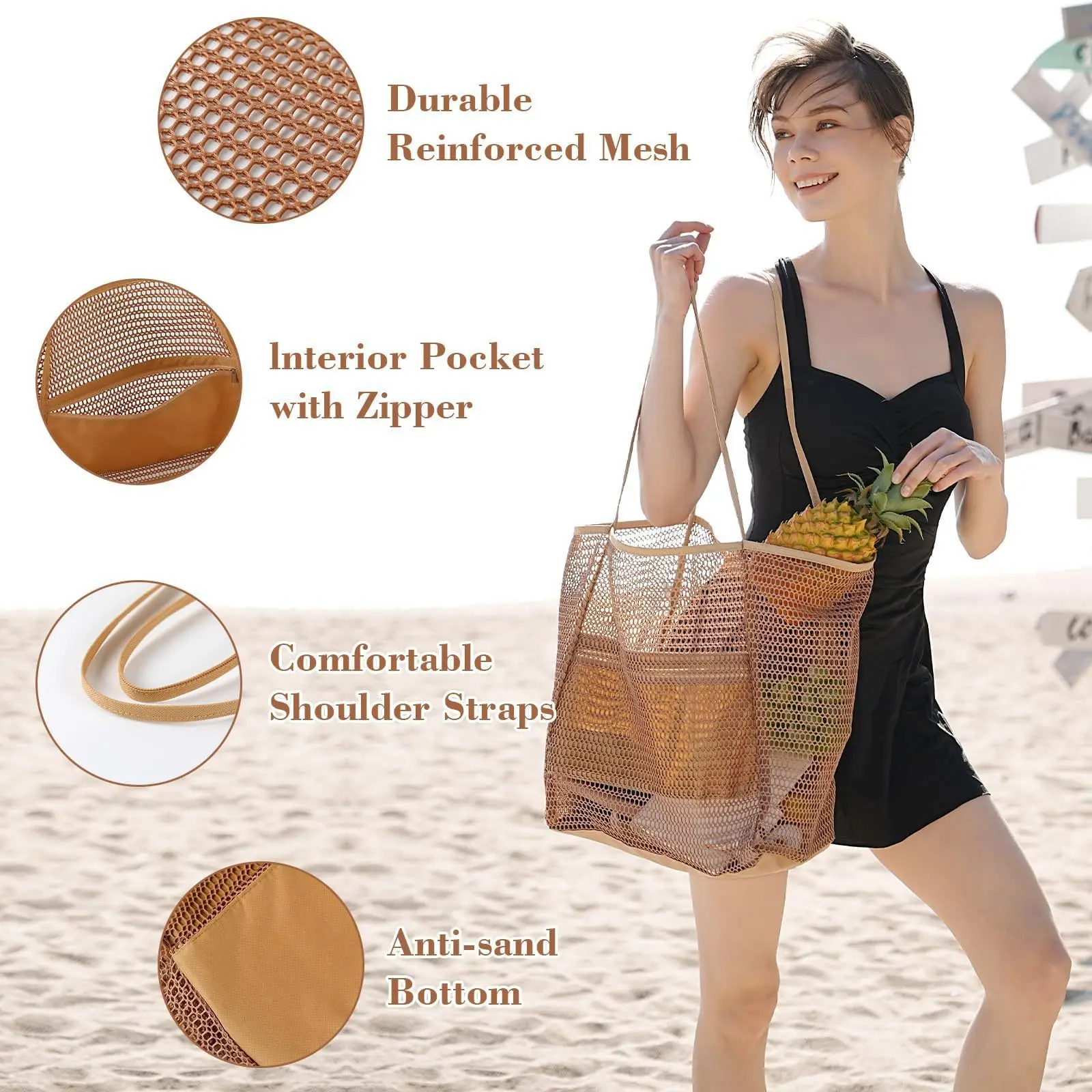 Cross-Border Mesh Shoulder Bag for Men Women Brown Black — feature 7