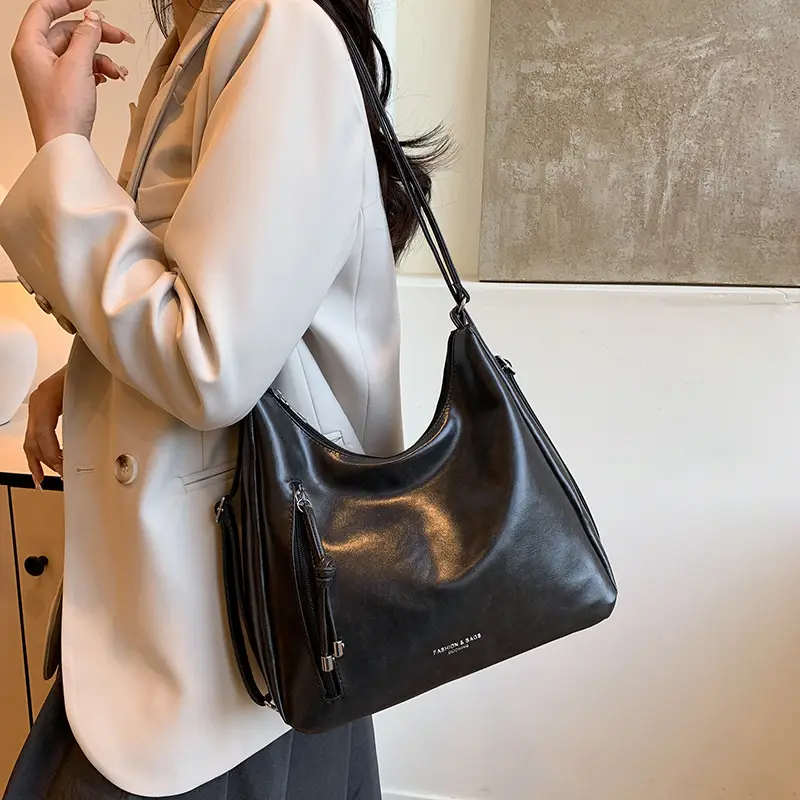 Women's 2-Piece Leather Shoulder Bags Brown Black - Image 6