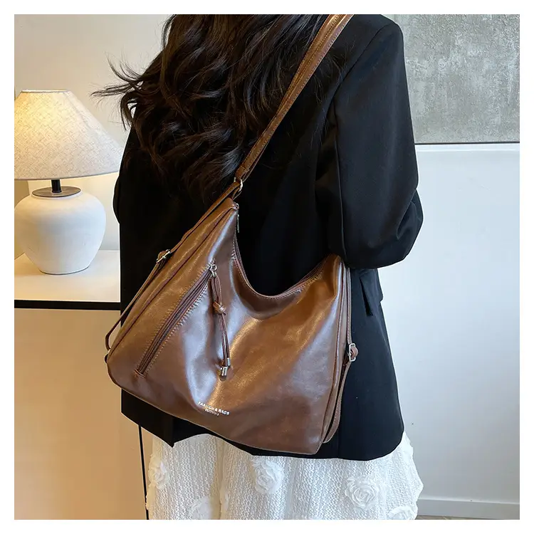 Women's 2-Piece Leather Shoulder Bags Brown Black — feature 22