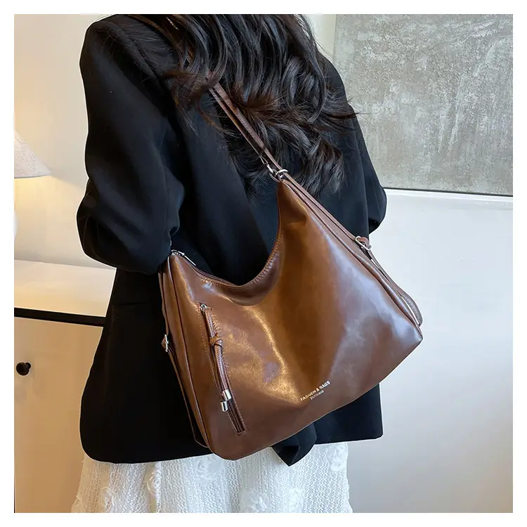 Women's 2-Piece Leather Shoulder Bags Brown Black — feature 23