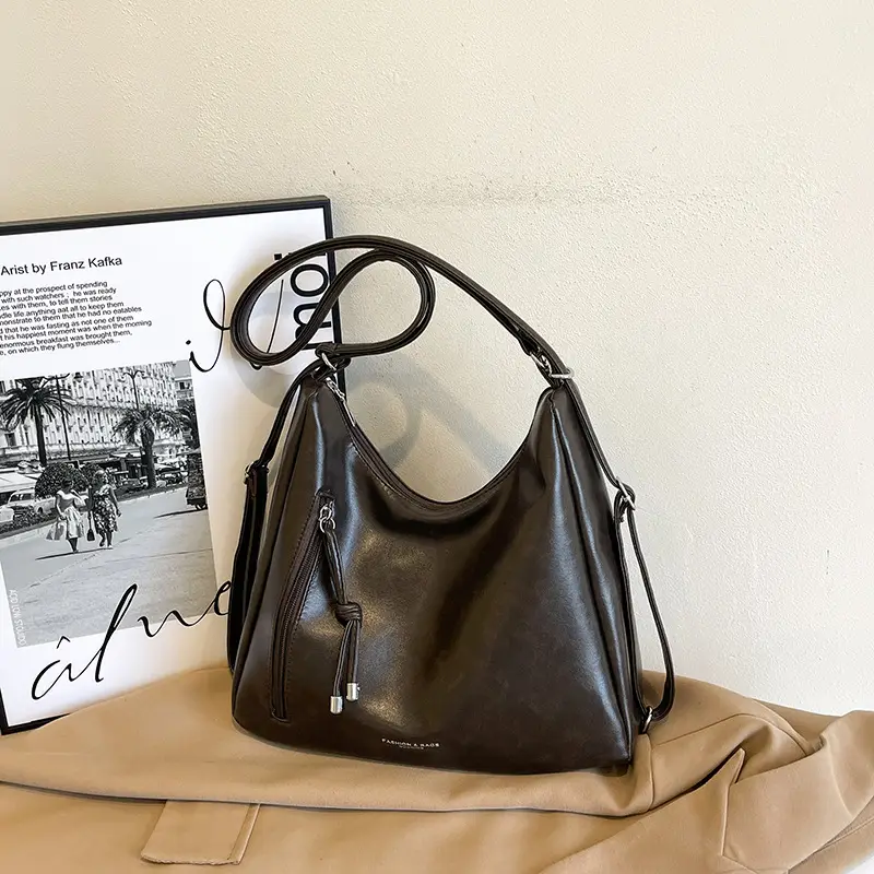 Women's 2-Piece Leather Shoulder Bags Brown Black - Image 2