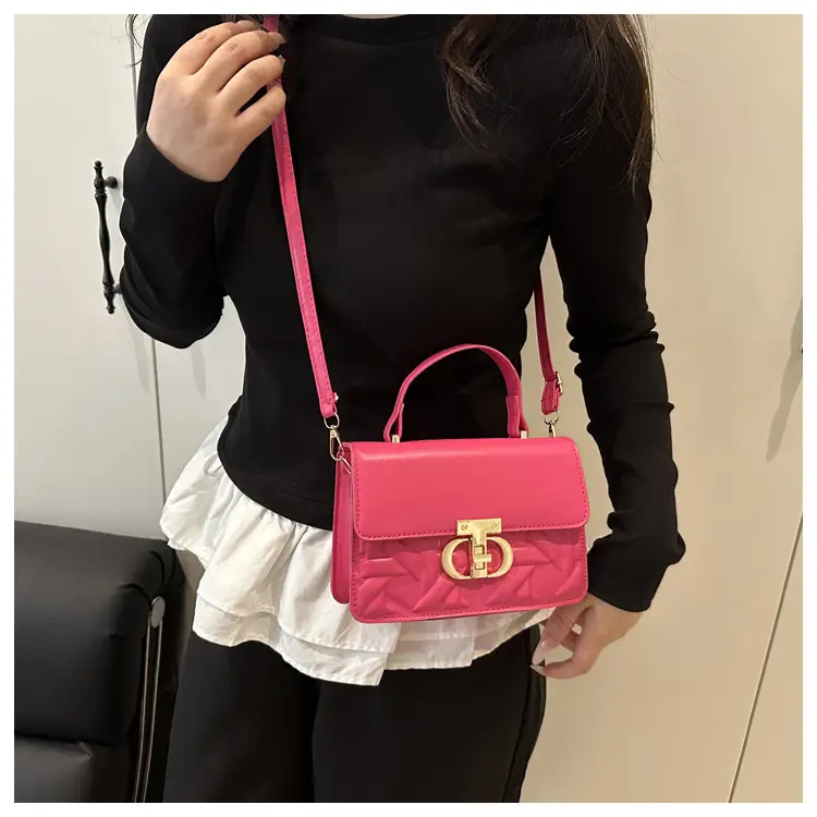 Pink Quilted Women's Crossbody Bag with Gold Clasp — feature 26