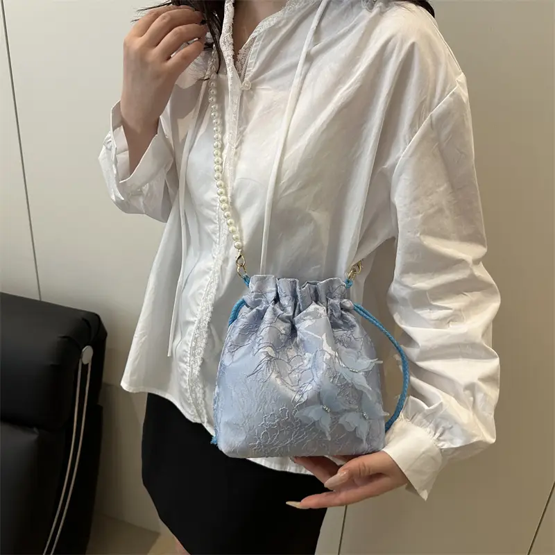 Blue Floral Western Bucket Bag for Women Spring 2025 luggage and leather goods