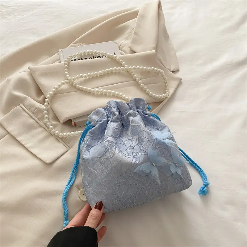 Blue Floral Western Bucket Bag for Women Spring 2025 luggage and leather goods