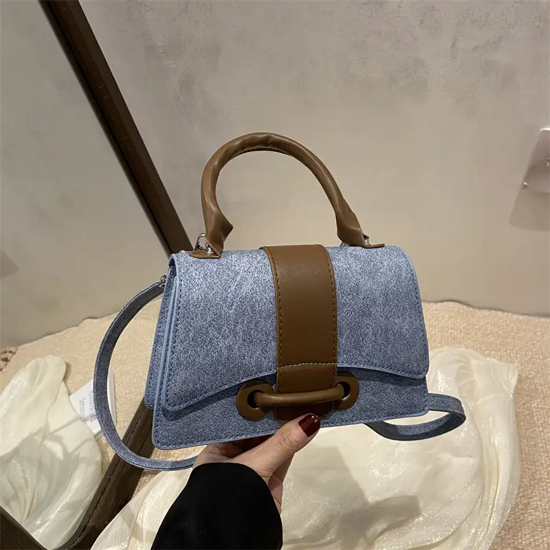 2025 Spring Women's Blue Grey Square Crossbody Bag
