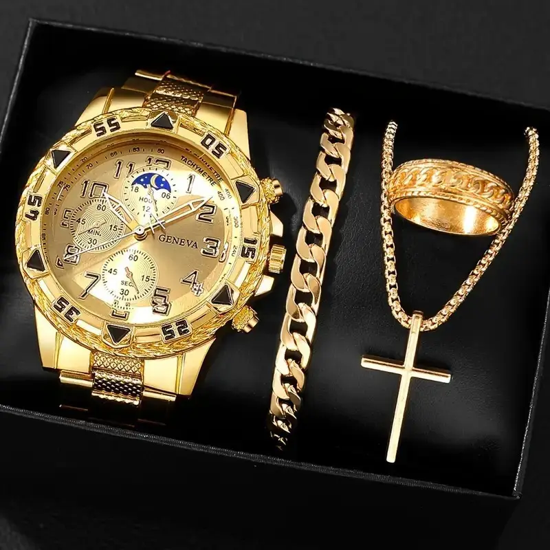Factory wholesale African hot-selling watches men's high-end sense large dial alloy three-eye watches men's business watches — feature 9