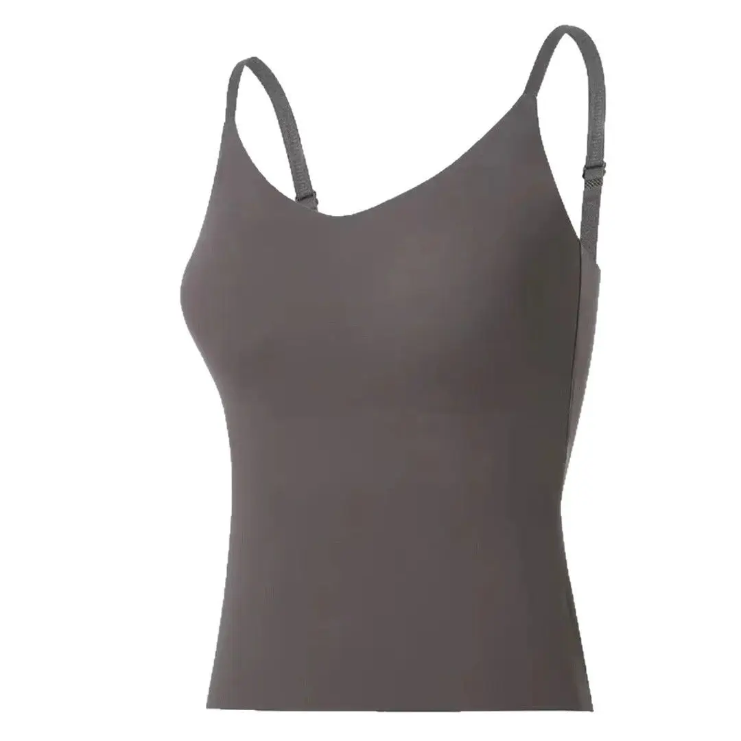 Camisole 6617 Base Top for Women with Chest Pads, Seamless Air Cup, Ice Silk, Beautiful Back, Slim Long Style for Women