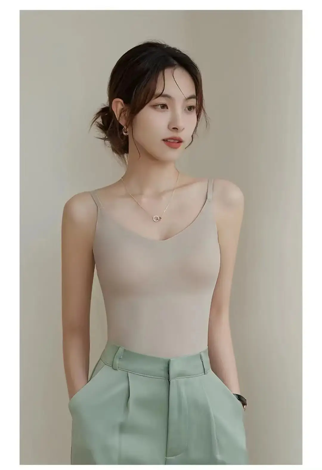 Camisole 6617 Base Top for Women with Chest Pads, Seamless Air Cup, Ice Silk, Beautiful Back, Slim Long Style for Women — feature 9
