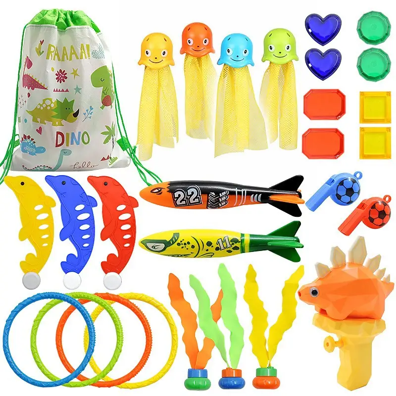 Cross Border Summer Diving Toy Combination Children's Swimming Pool Treasure Hunt Water Shark Spring Clip Gem Torpedo
