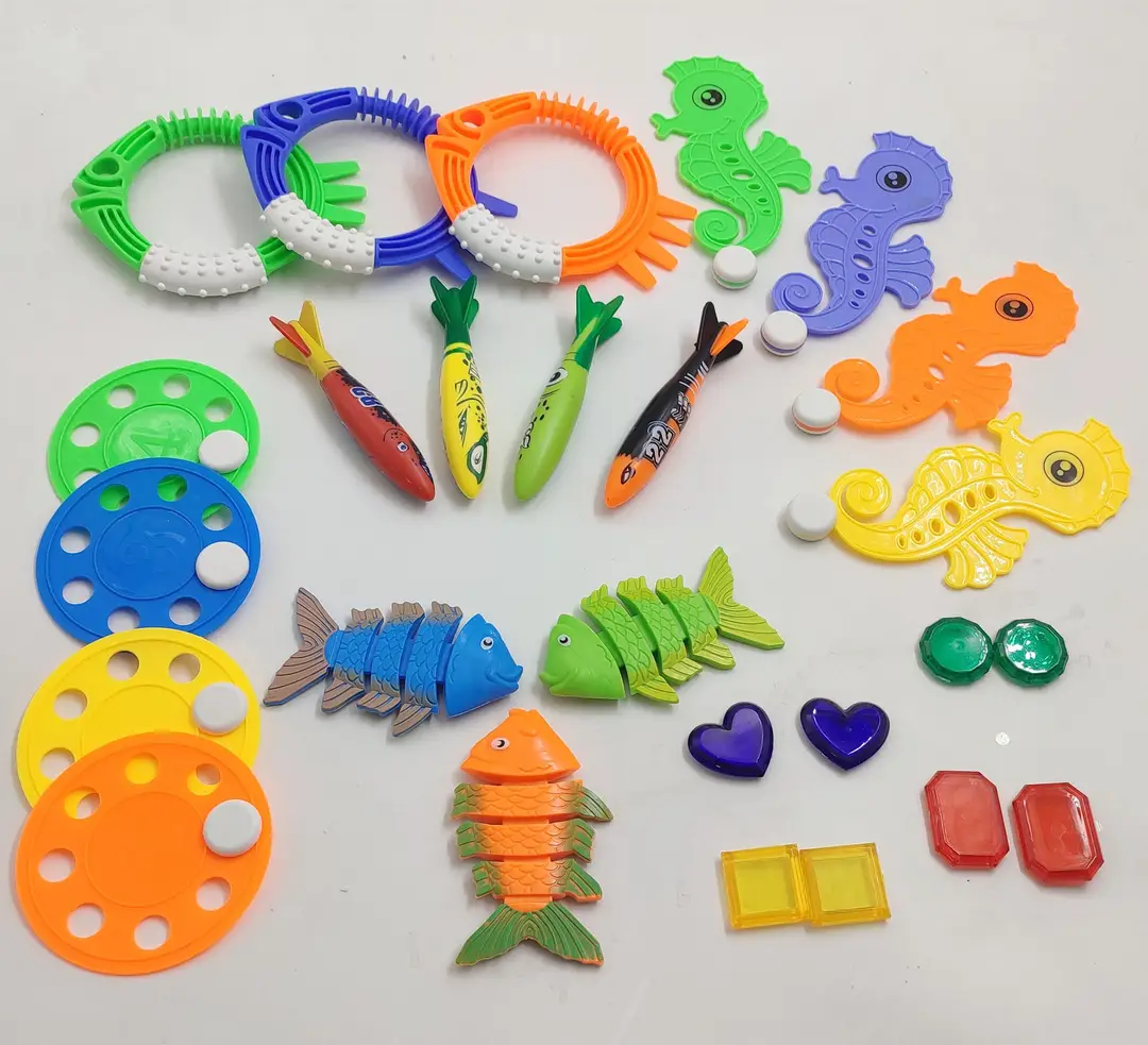 Cross Border Summer Diving Toy Combination Children's Swimming Pool Treasure Hunt Water Shark Spring Clip Gem Torpedo — feature 12