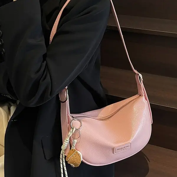 Pink PU Leather Shoulder Bag for Women 2026
