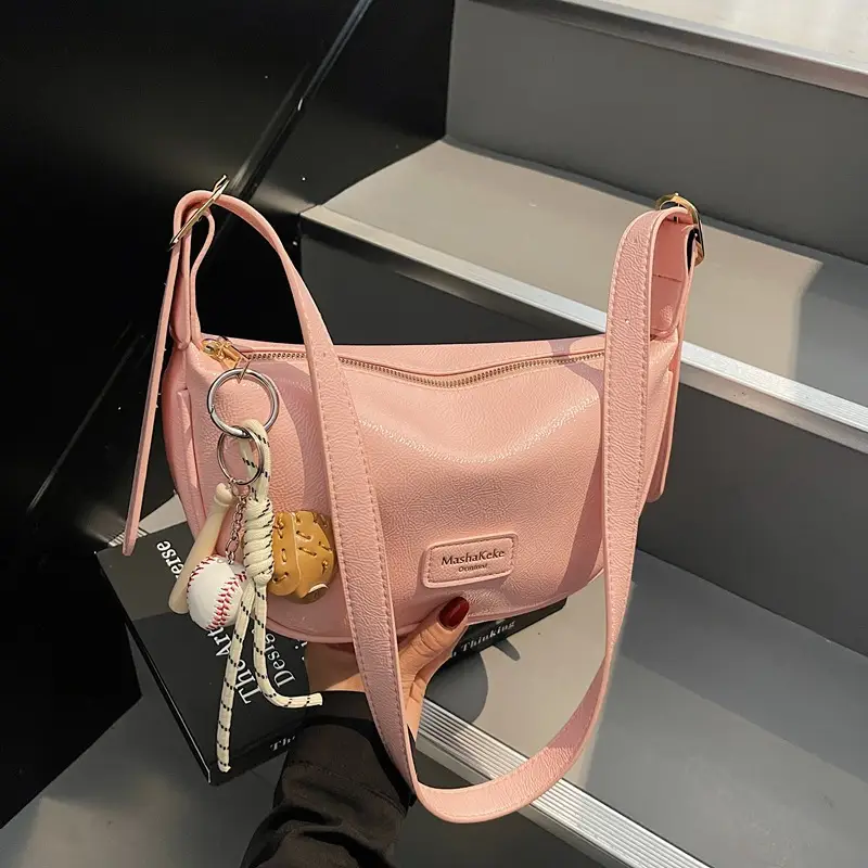 Pink PU Leather Shoulder Bag for Women 2026
