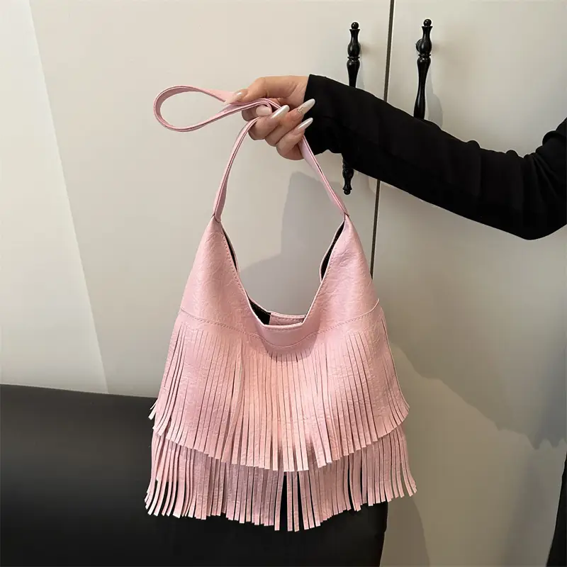 Black Tassel Shoulder Bag for Women Large Capacity - Image 8