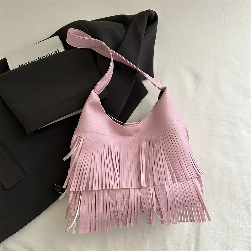 Black Tassel Shoulder Bag for Women Large Capacity - Image 3