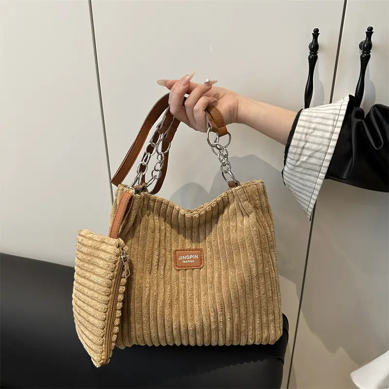 Trendy Women's Beige Faux Fur Shoulder Bag with Crossbody Strap - Image 5