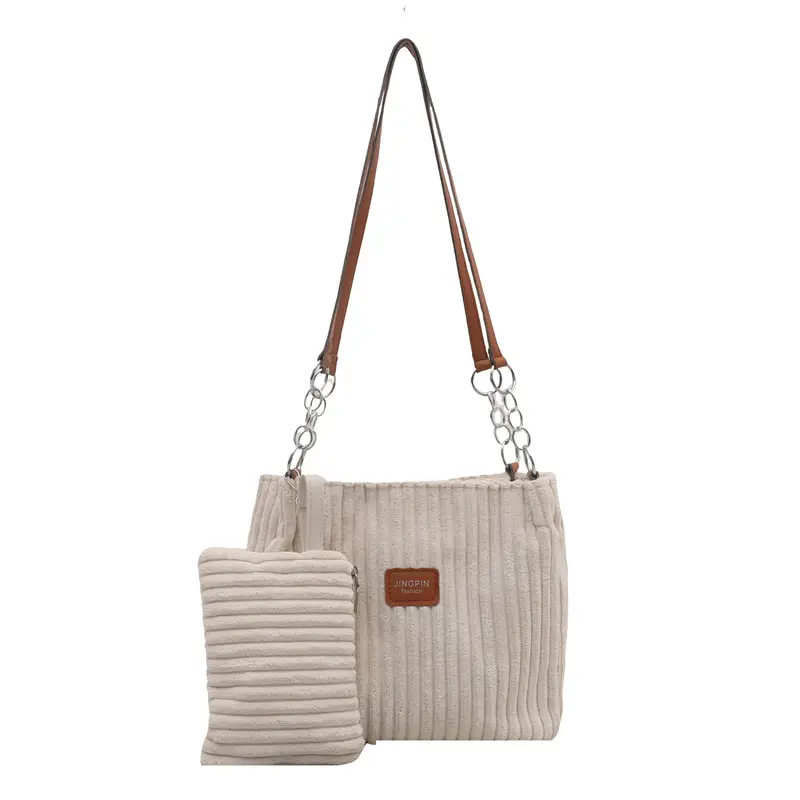 Trendy Women's Beige Faux Fur Shoulder Bag with Crossbody Strap - Image 8