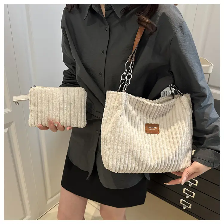 Trendy Women's Beige Faux Fur Shoulder Bag with Crossbody Strap — feature 15