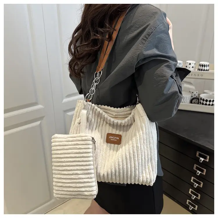 Trendy Women's Beige Faux Fur Shoulder Bag with Crossbody Strap — feature 16
