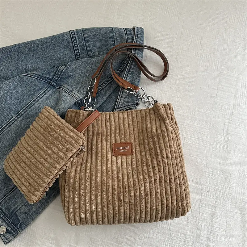 Trendy Women's Beige Faux Fur Shoulder Bag with Crossbody Strap - Image 3