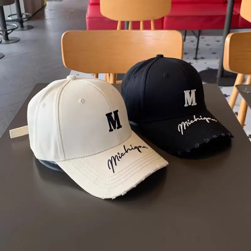 Women's Blue Distressed Cap with Lettered Brim - Image 7