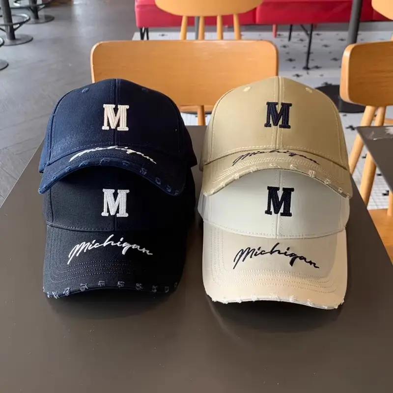 Women's Blue Distressed Cap with Lettered Brim - Image 8