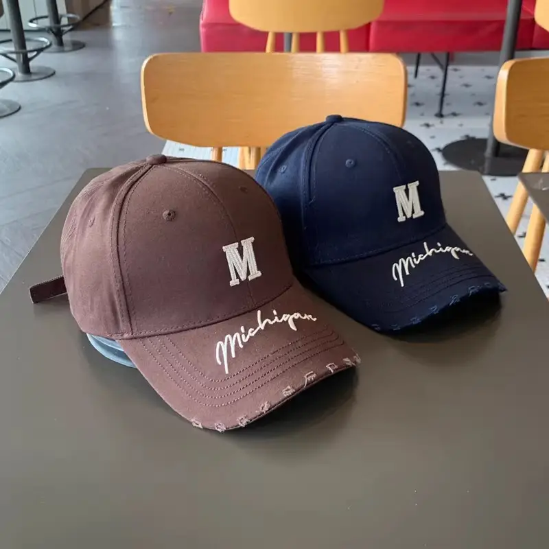 Women's Blue Distressed Cap with Lettered Brim - Image 9
