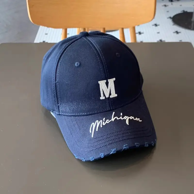 Women's Blue Distressed Cap with Lettered Brim — feature 11