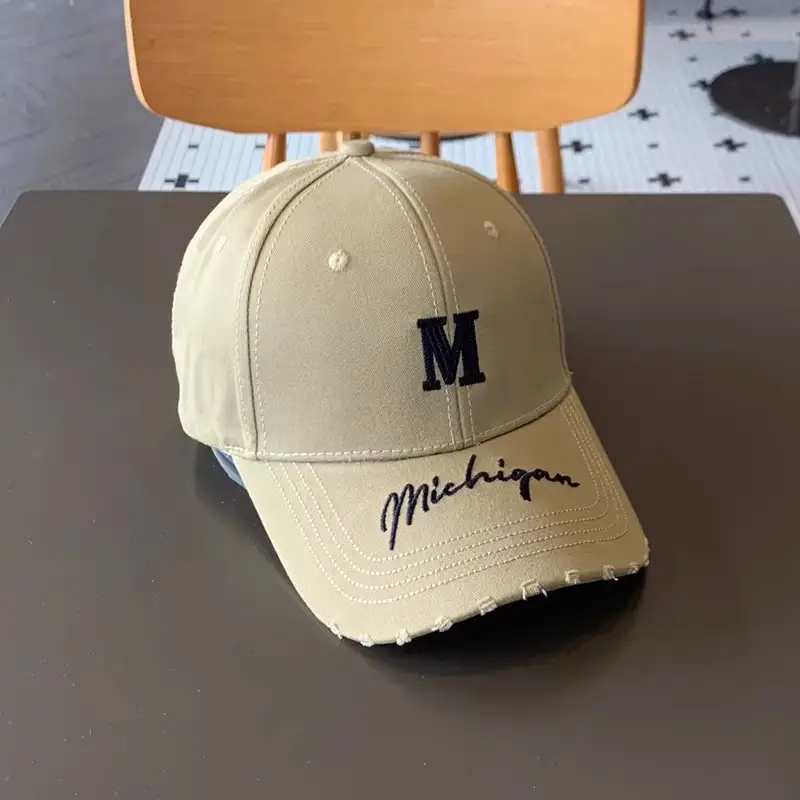 Women's Blue Distressed Cap with Lettered Brim — feature 12