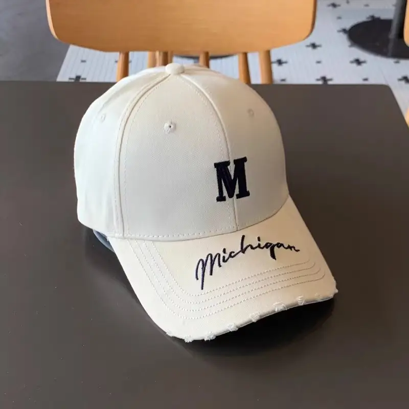 Women's Blue Distressed Cap with Lettered Brim — feature 13