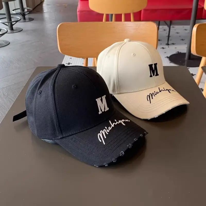 Women's Blue Distressed Cap with Lettered Brim — feature 5
