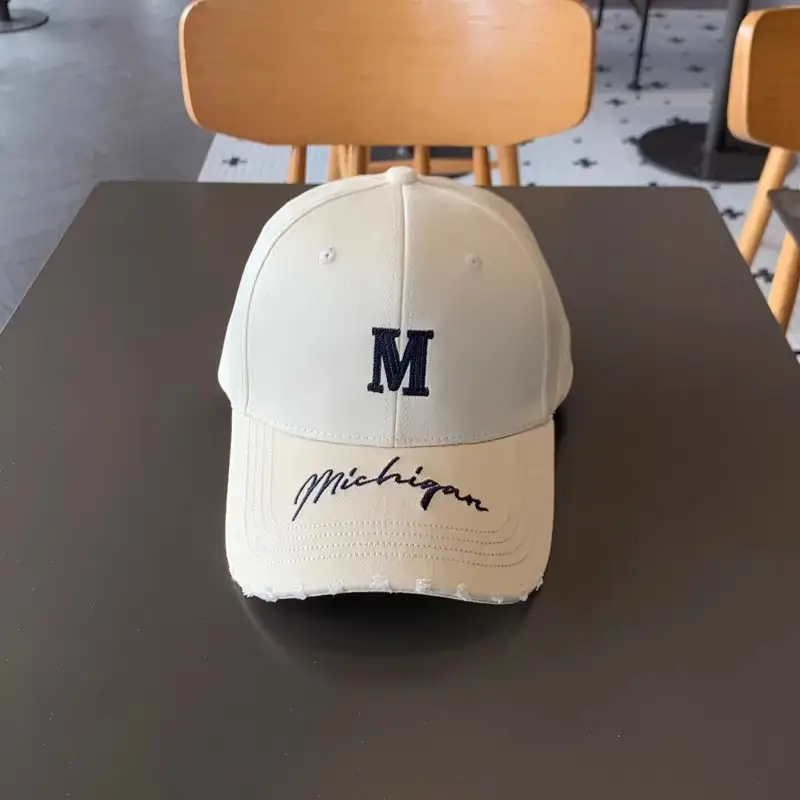 Women's Blue Distressed Cap with Lettered Brim — feature 6