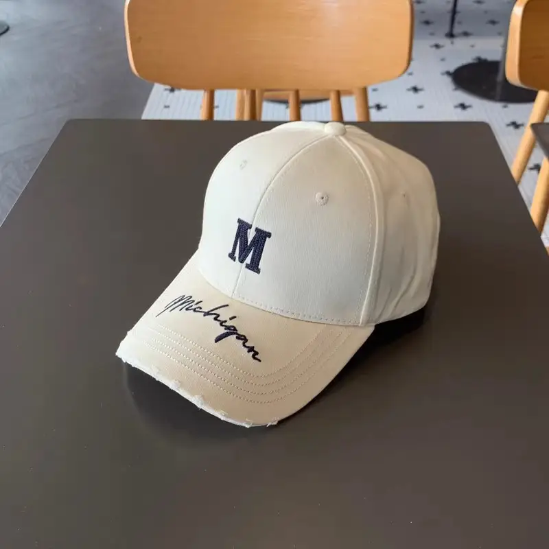 Women's Blue Distressed Cap with Lettered Brim — feature 7