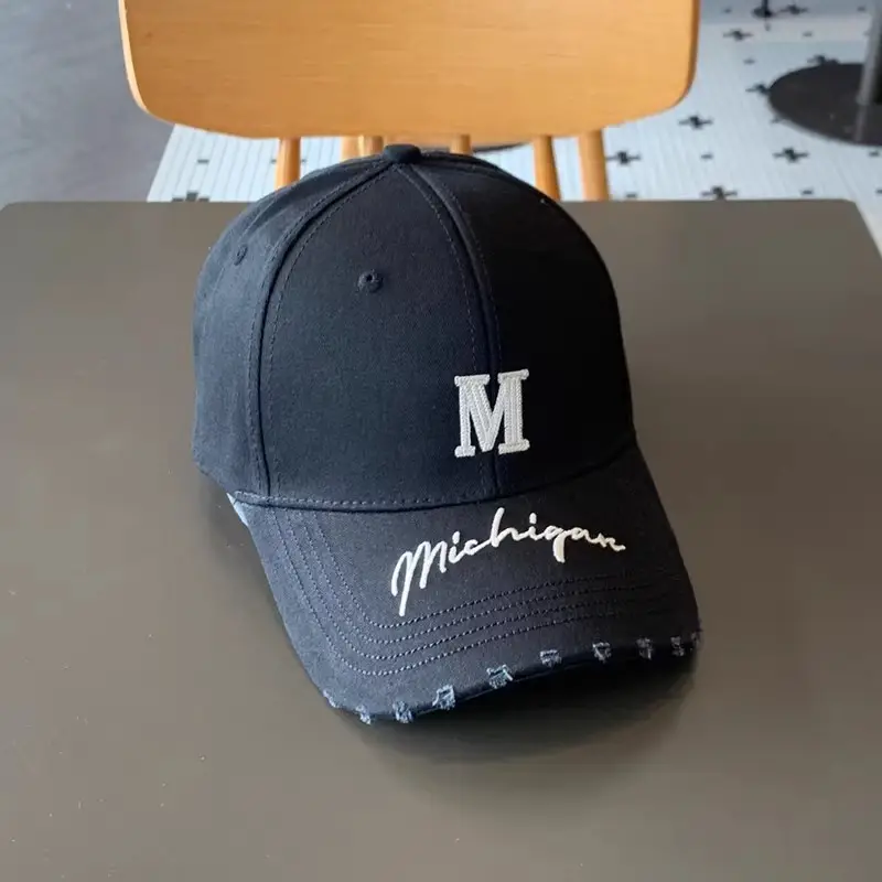 Women's Blue Distressed Cap with Lettered Brim - Image 2