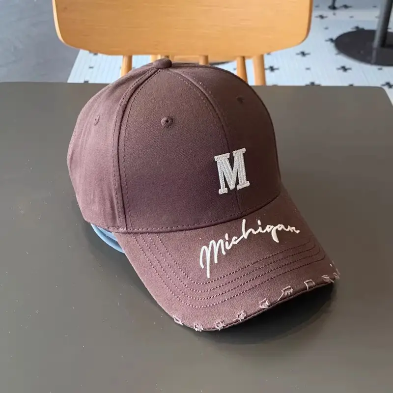Women's Blue Distressed Cap with Lettered Brim - Image 5