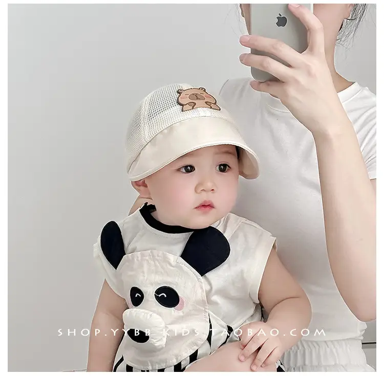 Children's Bear Embroidered Baseball Cap Brown Beige — feature 1