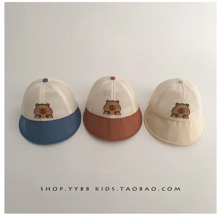 Children's Bear Embroidered Baseball Cap Brown Beige — feature 12