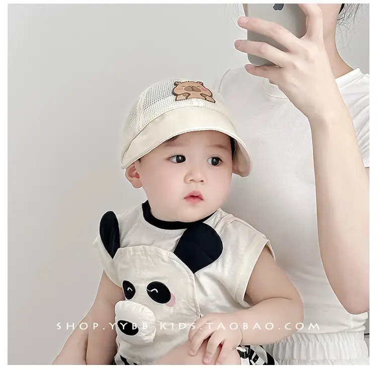 Children's Bear Embroidered Baseball Cap Brown Beige — feature 2