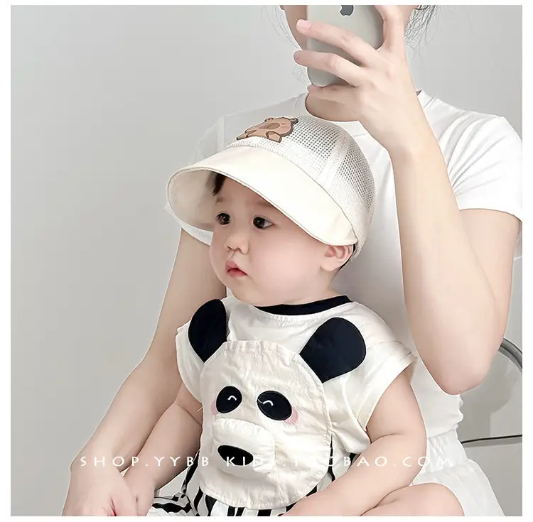 Children's Bear Embroidered Baseball Cap Brown Beige — feature 3