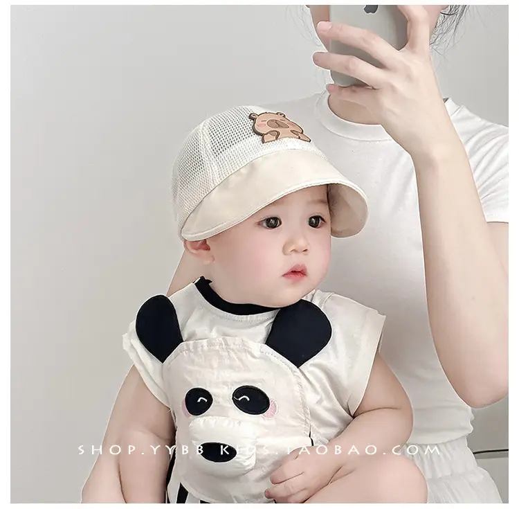 Children's Bear Embroidered Baseball Cap Brown Beige — feature 4